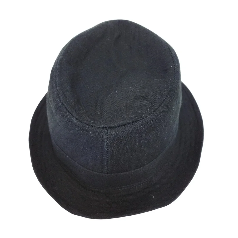 George Mens Black Herringbone Fedora Trilby Hat Size L-XL Classic Style